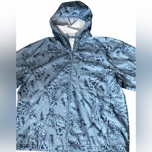 Columbia ladies blue mountain print hooded windbreaker jacket size XXL